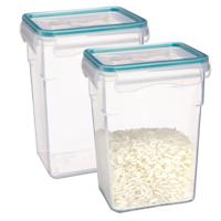 5Five Vershoudbakje met deksel - 2x - kunststof - luchtdicht - 13 x 10 x 18 cm - 1400 ml