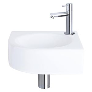 Differnz Cleo fonteinset - 30x30x10cm - Kwartrond - 1 kraangat - Recht chromen kraan - Keramiek Wit 38.401.12
