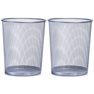 2x Zilveren prullenbakjes/vuilnisbakjes rond van draadmetaal/mesh 29 x 35 cm