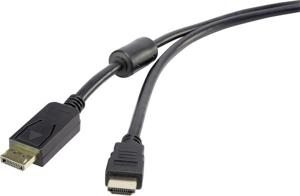 Renkforce RF-3301450 DisplayPort-kabel DisplayPort / HDMI Adapterkabel DisplayPort-stekker, HDMI-A-stekker 0.50 m Zwart Met Ferrietkern, Vergulde steekcontacten