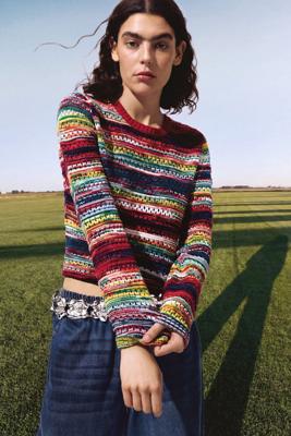 Gemêleerde multicolor trui - RED - L