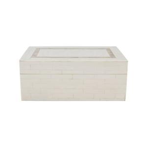 vtwonen Opbergbox met Deksel - Wit Gestreept - Hars - 25x15x10cm