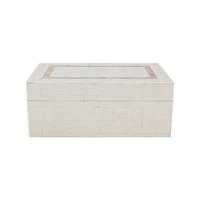 vtwonen Opbergbox met Deksel - Wit Gestreept - Hars - 25x15x10cm