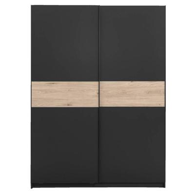 Leen Bakker - Schuifdeurkast Genua - Antraciet/eikenkleur - 204x150x60 Cm - Spaanplaat - Zwart#Grijs - 150.6x204x60.3 Cm