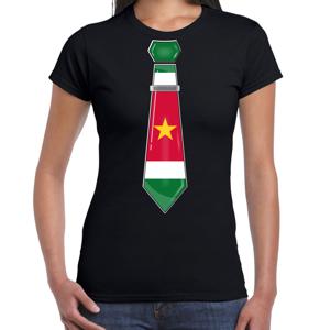 Verkleed T-shirt voor dames - stropdas Suriname - zwart - supporter - themafeest