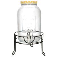 Limonade/drankdispenser op verhoger - geel/wit geblokte dop - 3,5 liter - glas - H37 x B19 cm