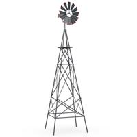 Winmolen Hoogte 253 cm Weerbestendige Windmolen van Metaal Tuindecoratie voor Tuin Erf en Boerderij (Grijs)