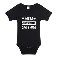 Hoera opa en oma cadeau baby rompertje zwart meisje/jongen 92 (18-24 maanden)  -