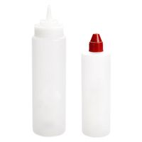 Doseerfles/sausfles - set 2x stuks - 500/700 ml - met schenktuit - transparant - 18 en 22 cm - thumbnail