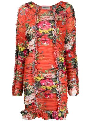 Molly Goddard robe courte froncée à fleurs - Rouge