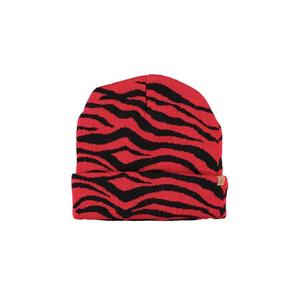 Luxe gebreide kindermuts met tijger print - rood/zwart