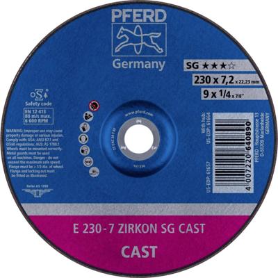 PFERD TOOLS 62223738 E 230-7 ZIRKON SG CAST Afbraamschijf gebogen Diameter 230 mm Boordiameter 22.23 mm Grijs/grauw sferoïdisch gietijzer, Giethuid 10 stuk(s)