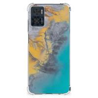 Motorola Moto E22 | E22i Anti-Shock Hoesje Marble Blue Gold