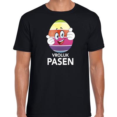Vrolijk Pasen t-shirt - Paasei met duimen schuin omhoog - zwart - heren - thema voorjaar - Pasen