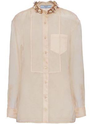 Prada chemise en organza à broderies - Tons neutres