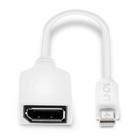 LINDY 41021 DisplayPort / Mini-displayport Adapterkabel [1x DisplayPort bus - 1x Mini-DisplayPort stekker] Wit 15.00 cm - thumbnail