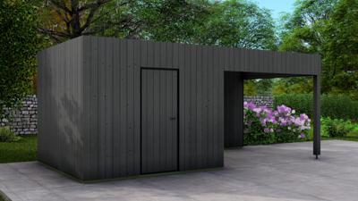 Poolhouse Trendy 300x300 cm + overkapping 300 cm - compleet zwart gecoat- Plat dak- - Van Kooten