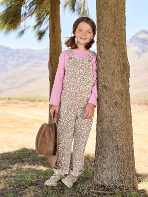 Salopet voor meisjes met bloemenprint ecru Salopet voor meisjes met bloemenprint ecru