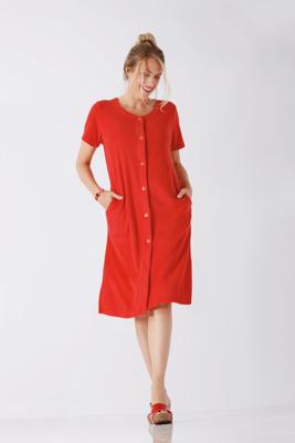 Rode badstof Hajo dames badjas korte mouwen