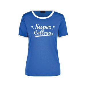 Super collega blauw/wit ringer t-shirt voor dames