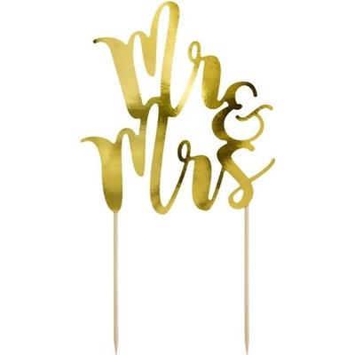 Bruidstaart decoratie topper Mr & Mrs - goud - 25 cm - Moderne bruidstaart figuurtjes alternatief