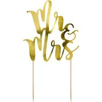 Bruidstaart decoratie topper Mr & Mrs - goud - 25 cm - Moderne bruidstaart figuurtjes alternatief