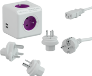 PowerCube 1811/DERW3P - reisstekkerdoos - 100-250 V - 4 sockets met randaarde - 2 USB poorten - met reisplugs