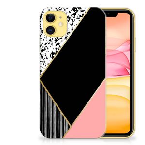 Apple iPhone 11 TPU Hoesje Zwart Roze Vormen