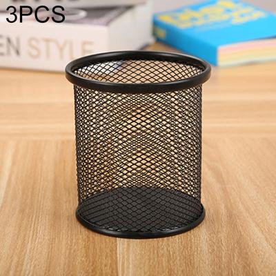 3 STKS pen container houder mesh stijl metalen potlood houder (ronde zwart)