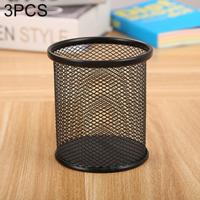 3 STKS pen container houder mesh stijl metalen potlood houder (ronde zwart)