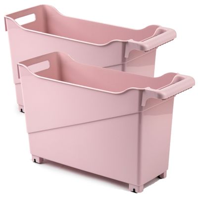 Set van 6x stuks kunststof trolleys pastel roze op wieltjes L45 x B17 x H29 cm