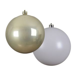 Grote decoratie kerstballen - 2x st - 14 cm - champagne en wit - kunststof