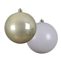 Grote decoratie kerstballen - 2x st - 14 cm - champagne en wit - kunststof