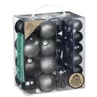 Kerstballen - 39-dlg - 4 en 6 cm - met piek - zwart - kunststof