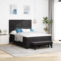 Boxspringbed met Matras & Bank Zwart 140x190 cm Fluweel