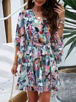 V Neck Casual Floral Dress With No