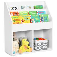 Boekenkast voor Kinderen Speelgoedrek van Hout met 3-Traps Vak en 2 Planken 2-In-1 Kinderrek Opbergrek Wit 70 x 30 x 80 cm