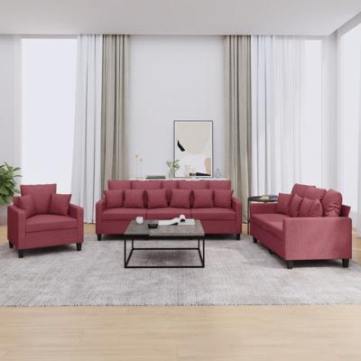 3-delige Loungeset met kussens stof wijnrood