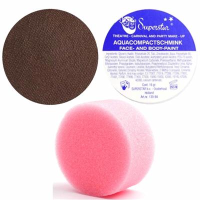 Superstar schmink kleur donkerbruin - 16 gram - met rond grimeer sponsje - Schminken - alle leeftijd Superstar schmink kleur donkerbruin - 16 gram - met rond grimeer sponsje - Schminken - alle leeftijd