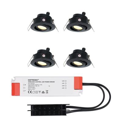 Set van 4 Sienna LED Mini Inbouwspots met trafo - 12 Volt 3 Watt 200 lumen - Kantelbaar - Plat 58mm - 2700K - IP44 waterdicht - Zwart