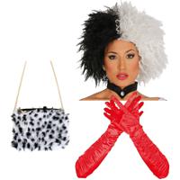 Cruel lady verkleed accessoire set - 3-delig - dalmatier schurk - Pruik en accessoires - thumbnail