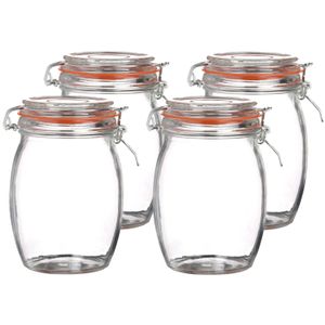 Voorraadpot/bewaarpot - 4x - 1L - glas - met beugelsluiting - D10 x H17 cm