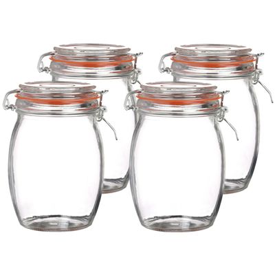 Voorraadpot/bewaarpot - 4x - 1L - glas - met beugelsluiting - D10 x H17 cm