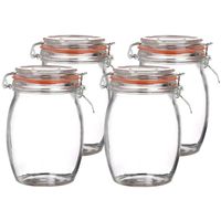 Voorraadpot/bewaarpot - 4x - 1L - glas - met beugelsluiting - D10 x H17 cm