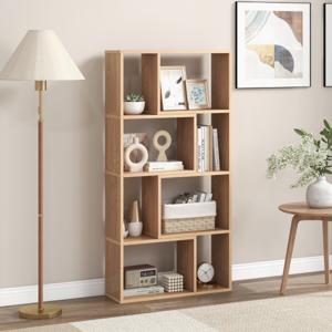 Boekenkast met 4 Niveaus Staande Kast met 8 Vakken Kubusrek Rek 60 x 20 x 120 cm Natuur / Wit