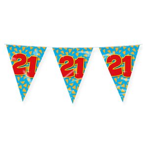 Paperdreams Verjaardag 21 jaar thema Vlaggetjes - Feestversiering - 10m - Folie - Dubbelzijdig   -