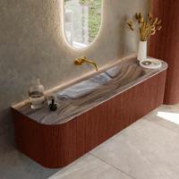 Badmeubel Mondiaz Kurve-Dlux | 160 cm | Meubelkleur Ruby | Wastafelkleur Sombra | Solid surface | Wasbak midden spoelbak | Zonder kraangat(en) Badmeubel Mondiaz Kurve-Dlux | 160 cm | Meubelkleur Ruby | Wastafelkleur Sombra | Solid surface | Wasbak midden spoelbak | Zonder kraangat(en)