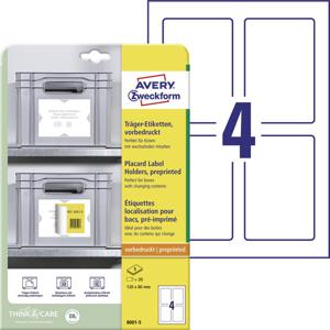 Avery-Zweckform 8001-5 Magazijnetiketten 120 x 80 mm Polypropyleen Wit, Lichtgrijs 20 stuk(s) Permanent hechtend