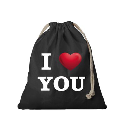 1x Canvas cadeautasje I love You zwart met koord 25 x 30 cm