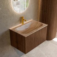 Badmeubel Mondiaz Kurve-Dlux | 70 cm | Meubelkleur Walnut | Wastafelkleur Arena | Solid surface | Wasbak midden spoelbak | 1 kraangat